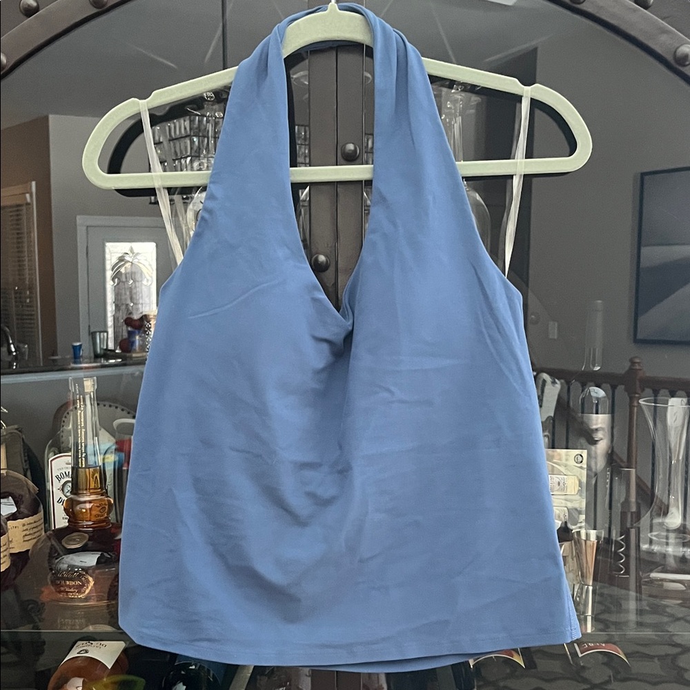 SPANX Be Halter Crop Top in Indigo blue. Take yoga and Pilates to the style max!